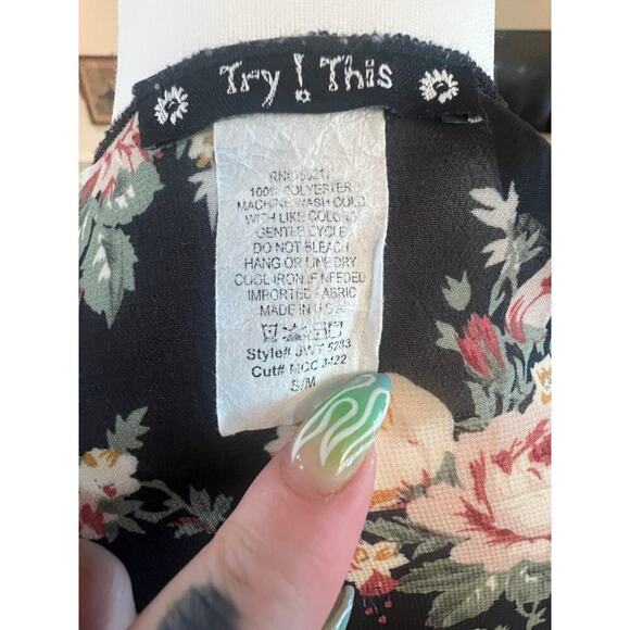 TRY THIS COVER UP BLACK SHEER FLORAL FLOWY WOMENS SIZE SMALL - Picture 6 of 7